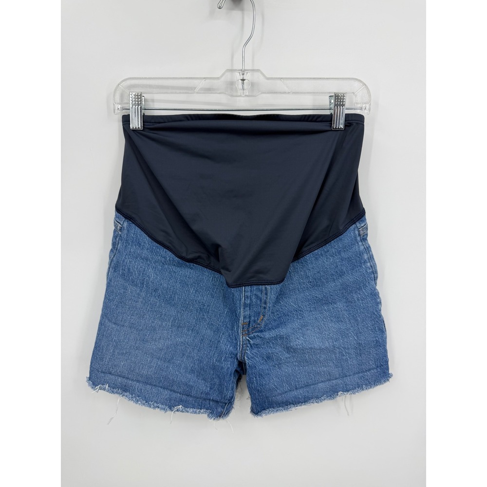 Madewell Blue Denim Maternity Jean Shorts with Black Panel